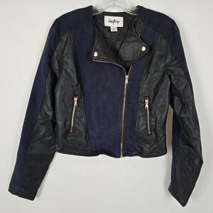 Daytrip Jacket Women's M Biker Bomber Soft Faux Leather Zip Up Black Blue